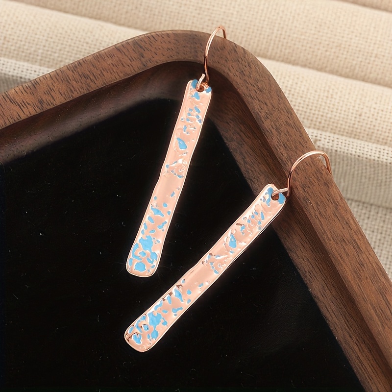 Women's Bohemian Copper Textured Long Strip Earrings